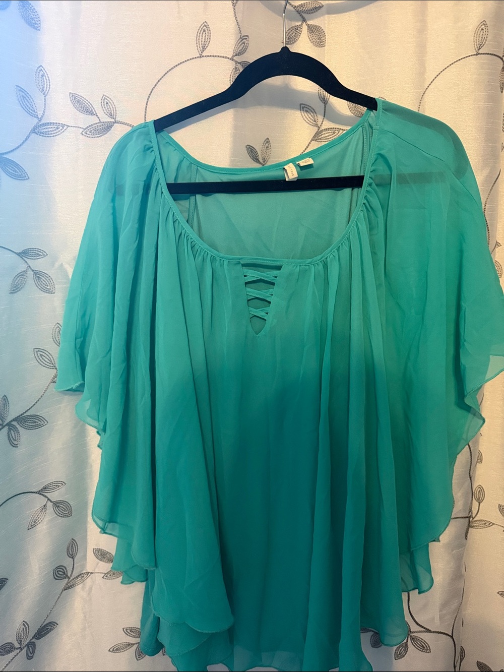 Cato Teal Layered Flutter Sleeve Blouse